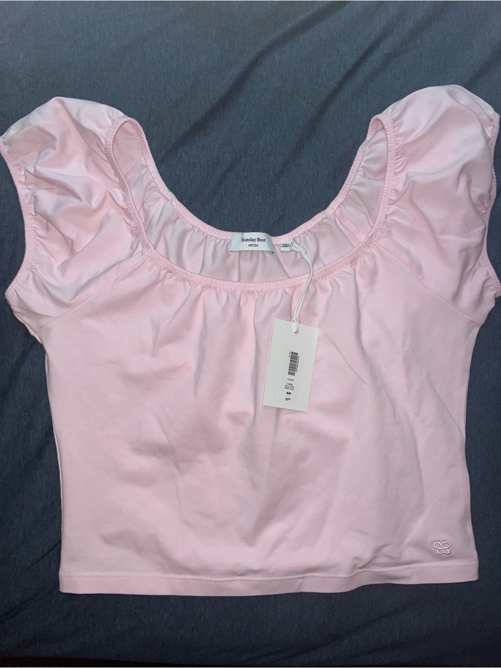 Aritzia Soft Pink Puff Sleeve Crop Top